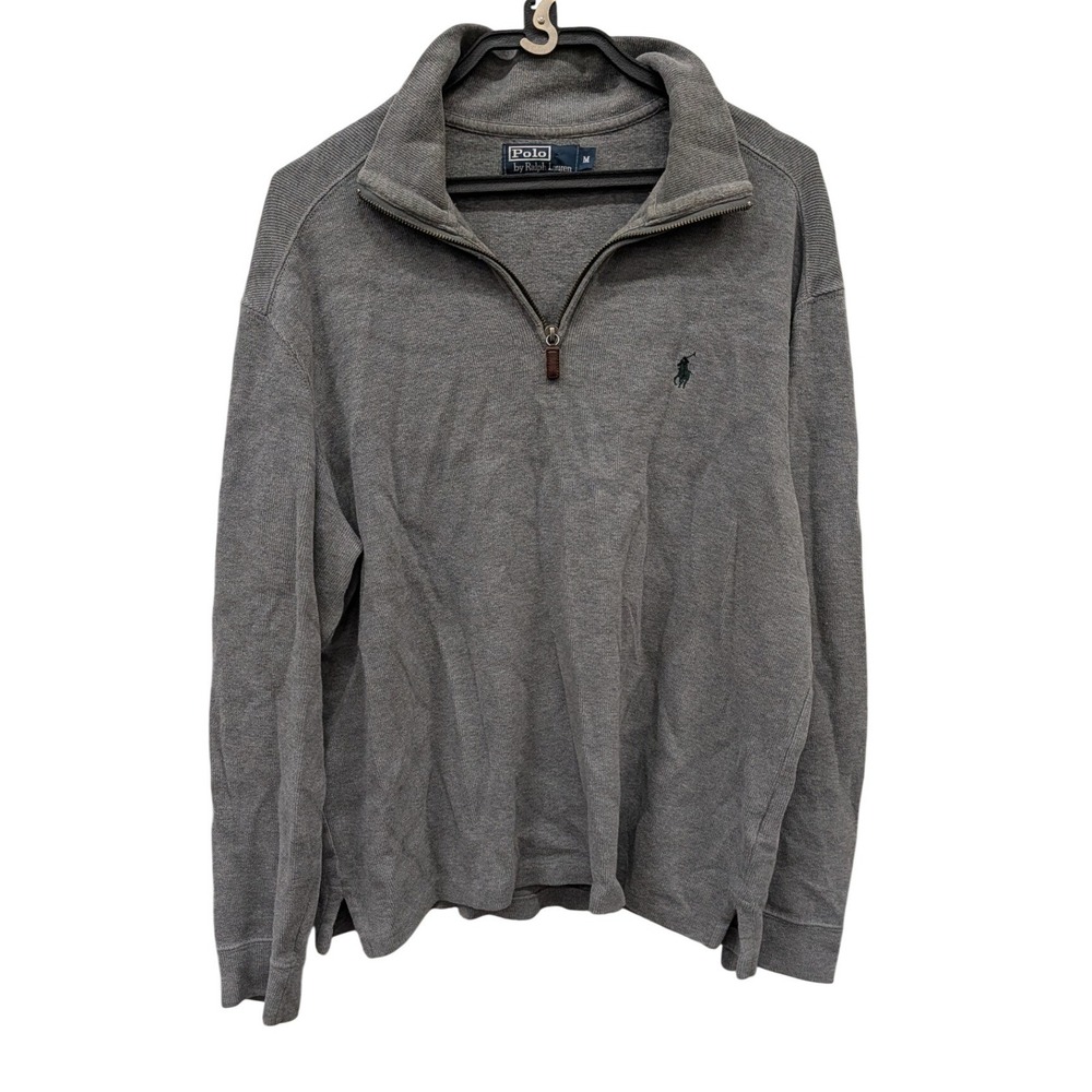 Polo Ralph Lauren Men's Quarter Zip Pullover Sweater Gray Cotton Mock Neck- M